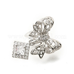 Bowknot & Rhombus Brass Micro Pave Clear Cubic Zirconia European Beads&nbsp;KK-V008-35P
