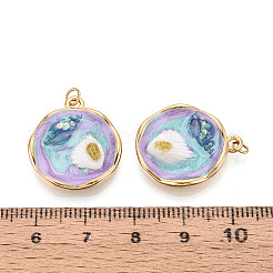 304 Stainless Steel and Enamel Resin Porcelain Glitter Powder Pendants&nbsp;STAS-T069-85A