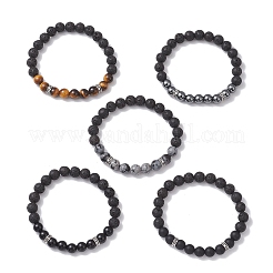 Round Natural Mixed Gemstone & Non-Magnetic Synthetic Hematite Beads Stretch Bracelets for Women&nbsp;BJEW-JB12759