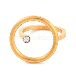 Ion Plating(IP) 304 Stainless Steel Rhinestone Hollow Ring Open Cuff Finger Rings for Women&nbsp;RJEW-S414-21B-G