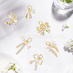 18Pcs 6 Styles Rack Plating Brass Micro Pave Clear Cubic Zirconia Pendants&nbsp;KK-BBC0022-51