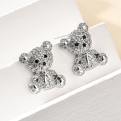 Bear Brass Micro Pave Cubic Zirconia Stud Earrings & Pendant Necklaces Sets&nbsp;SJEW-Z002-01P