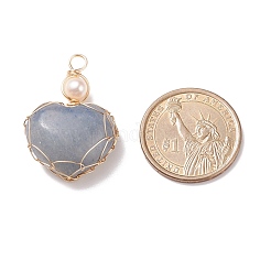 Natural Blue Aventueine & Freshwater Pearl Pendants&nbsp;PALLOY-JF01661-07
