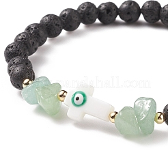 Natural Lava Rock & Gemstone Beaded Stretch Bracelet&nbsp;BJEW-JB08531