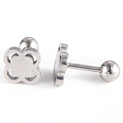 Tarnish Resistant 201 Stainless Steel Flower Barbell Cartilage Earrings&nbsp;EJEW-R147-15