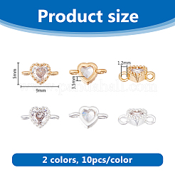 20Pcs 2 Colors Rack Plating Brass Clear Cubic Zirconia Heart Links Connector Charms&nbsp;KK-DC0004-50