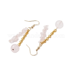 Round & Chip Natural Rose Quartz Dangle Earrings&nbsp;EJEW-JE05867