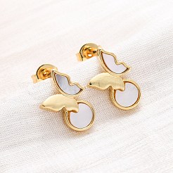 Butterfly Brass Shell Stud Earrings&nbsp;KK-D363-22G