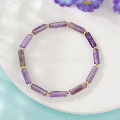 Natural Amethyst Column Beaded Stretch Bracelets with Brass Beads&nbsp;WH3970