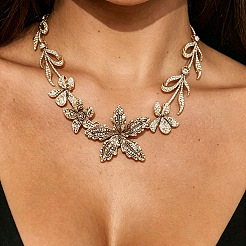 Alloy Crystal Rhinestone Flower Bib Necklaces for Women&nbsp;WGBAD31-01