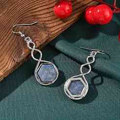 Hexagon Natural Blue Aventurine Dangle Earrings&nbsp;EJEW-K298-01P-07