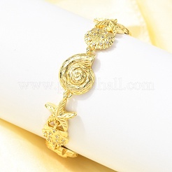 Summer Beach Brass Micro Pave Clear Cubic Zirconia Starfish & Shell Shape Link Chain Bracelets&nbsp;LS-BJEW-C118-02A-G