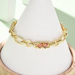 Ring & Paperclip Brass Micro Pave Cubic Zirconia Link Chain Bracelets for Women&nbsp;BJEW-D458-03G-07