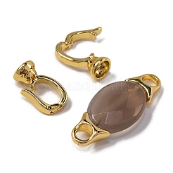 Rack Plating Brass and Grey Agate Flod Over Clasps&nbsp;KK-B103-13G