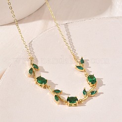 Brass Pave Cubic Zirconia Rose Flower Link Cable Chain Necklaces for Women&nbsp;NJEW-C121-05B-08G