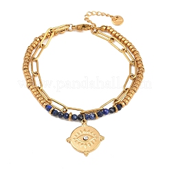 Bohemian 304 Stainless Steel Chain & Natural Lapis Lazuli Beads Double Layers Bracelets&nbsp;BJEW-C150-01E-G