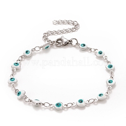 Enamel Heart with Evil Eye Link Chains Bracelet&nbsp;BJEW-P271-06P
