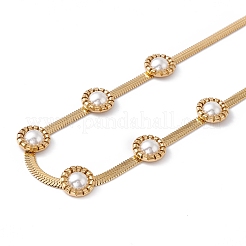 Plastic Pearl Flower Pendant Necklace with Herringbone Chains&nbsp;NJEW-G090-01G
