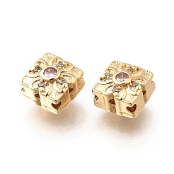 Brass Micro Pave Pearl Pink Cubic Zirconia Beads&nbsp;KK-M318-34G-02