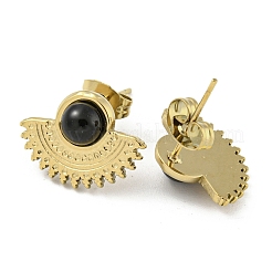 Ion Plating(IP) Real 18K Gold Plated 304 Stainless Steel Fan Stud Earrings&nbsp;EJEW-Z042-02D