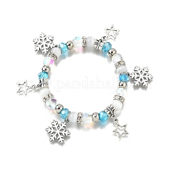 Glass with Synthetic Moonstone Christmas Theme Beaded Stretch Bracelets for Women&nbsp;BJEW-TA00656