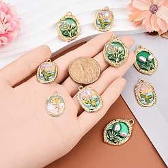 5Pcs 5 Styles Flower Rack Plating Alloy Enamel Pendants&nbsp;ENAM-FP0001-40