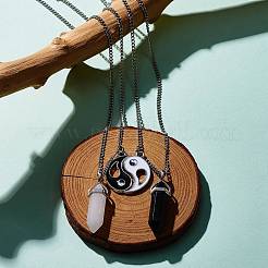 2Pcs 2 Style Natural White Jade & Black Obsidian Bullet Pendant Necklaces Set&nbsp;NJEW-JN03994-03