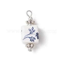 Blue and White Floral Printed Cube Porcelain Pendants&nbsp;PALLOY-JF03965-01