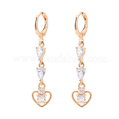 Heart Brass Micro Pave Cubic Zirconia Dangle Leverback Earrings&nbsp;EJEW-N058-11G