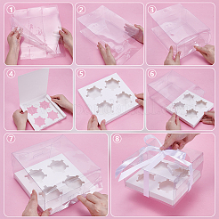 6Pcs Folding Paper Cupcake Storage Boxes with Clear Lids&nbsp;CON-UN0001-05B