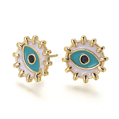 Brass Enamel Stud Earrings&nbsp;EJEW-L224-43G