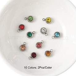 20Pcs 10 Colors 201 Stainless Steel Rhinestone Charms&nbsp;STAS-FS0002-05