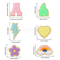 Lightning Bolt & Castle & 5-Petal Flower & Letter A~Z & Heart & Rainbow Towel Embroidery Style Cloth Iron on/Sew on Patches&nbsp;DIY-GL0004-17