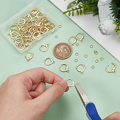 Brass Huggie Hoop Earring Findings with Brass Open Jump Rings&nbsp;FIND-CN0001-73B