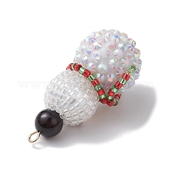 Christmas Natural Black Onyx(Dyed & Heated) & Resin Rhinestone Pendants&nbsp;PALLOY-MZ00226