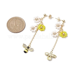 Spring Flower & Bees Alloy Enamel Dangle Stud Earrings&nbsp;EJEW-TA00498