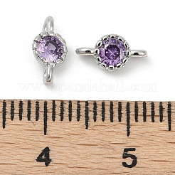 Brass Cubic Zirconia Flat Round Connector Charms&nbsp;KK-H204-02P-01