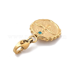 Flat Round with Bee 304 Stainless Steel Rhinestone Pendant Decorations&nbsp;STAS-M092-03G