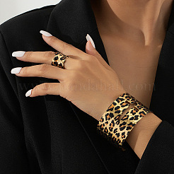 Leopard Print & Cross Pattern Alloy Cuff Bangles & Cuff Rings Sets&nbsp;WG9E489-01