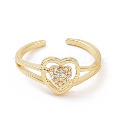 Clear Cubic Zirconia Heart Open Cuff Ring&nbsp;RJEW-G283-10G
