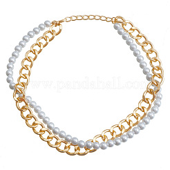 Imitation Pearl Round Beaded and Alloy Twisted Chain Braided 2-Strand Necklaces for Women&nbsp;WG9B514-01