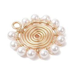 4Pcs 4 Styles Shell Pearl Round Beaded Copper Wire Wrapped Pendants&nbsp;PALLOY-TA00328
