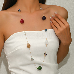 Geometric Acrylic Teardrop Cube & Iron Link Chain Long Necklaces for Women&nbsp;GF3300-1