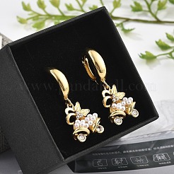 Brass Micro Pave Clear Cubic Zirconia Hoop Earrings&nbsp;EJEW-R016-06G
