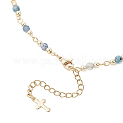 Faceted Dyed Natural Agate Round Beads & 304 Stainless Steel Tiny Cross Handmade Link Chain Necklaces&nbsp;NJEW-JN05842-01