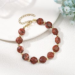 Natural Sesame Jasper & Brass Spacer Beads Beaded Bracelets for Women&nbsp;BJEW-JB14112-04