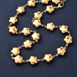304 Stainless Steel Flower Link Chain Necklaces for Women&nbsp;NJEW-G178-11G