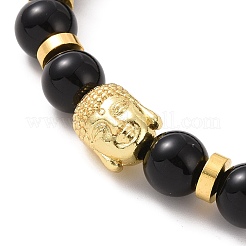 Synthetic Black Stone & Alloy Buddha Head Beaded Strech Bracelets&nbsp;BJEW-JB09420-02