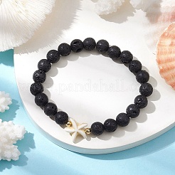 Round Natural Lava Rock Beaded Stretch Bracelets&nbsp;BJEW-JB10276-03