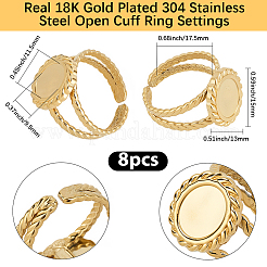 8Pcs 304 Stainless Steel Open Cuff Ring Settings&nbsp;RJEW-BBC0001-25